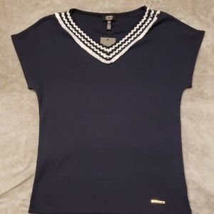 Jones New York Navy V-neck Top Sz- M